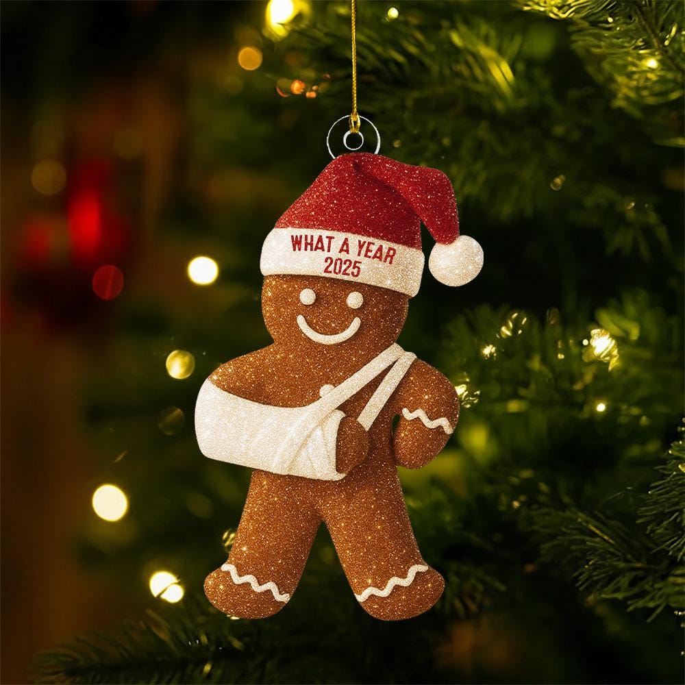 Injury Christmas 3D Glitter FLAT Ornament, Funny Gingerbread Xmas Ornament, Broken Arm Holiday Decor, What a Year 2025 Ornament Gift