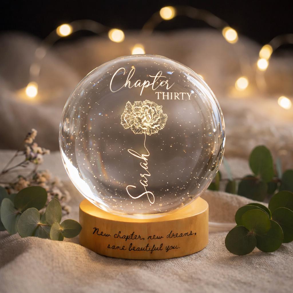 Custom Birth Month Flowers LED Night Light – Personalized Crystal Ball