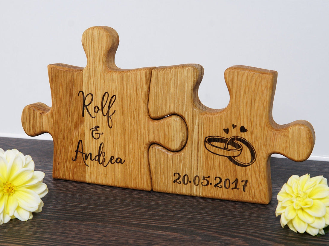 Wedding puzzle made of wood personalized as a gift for Couple