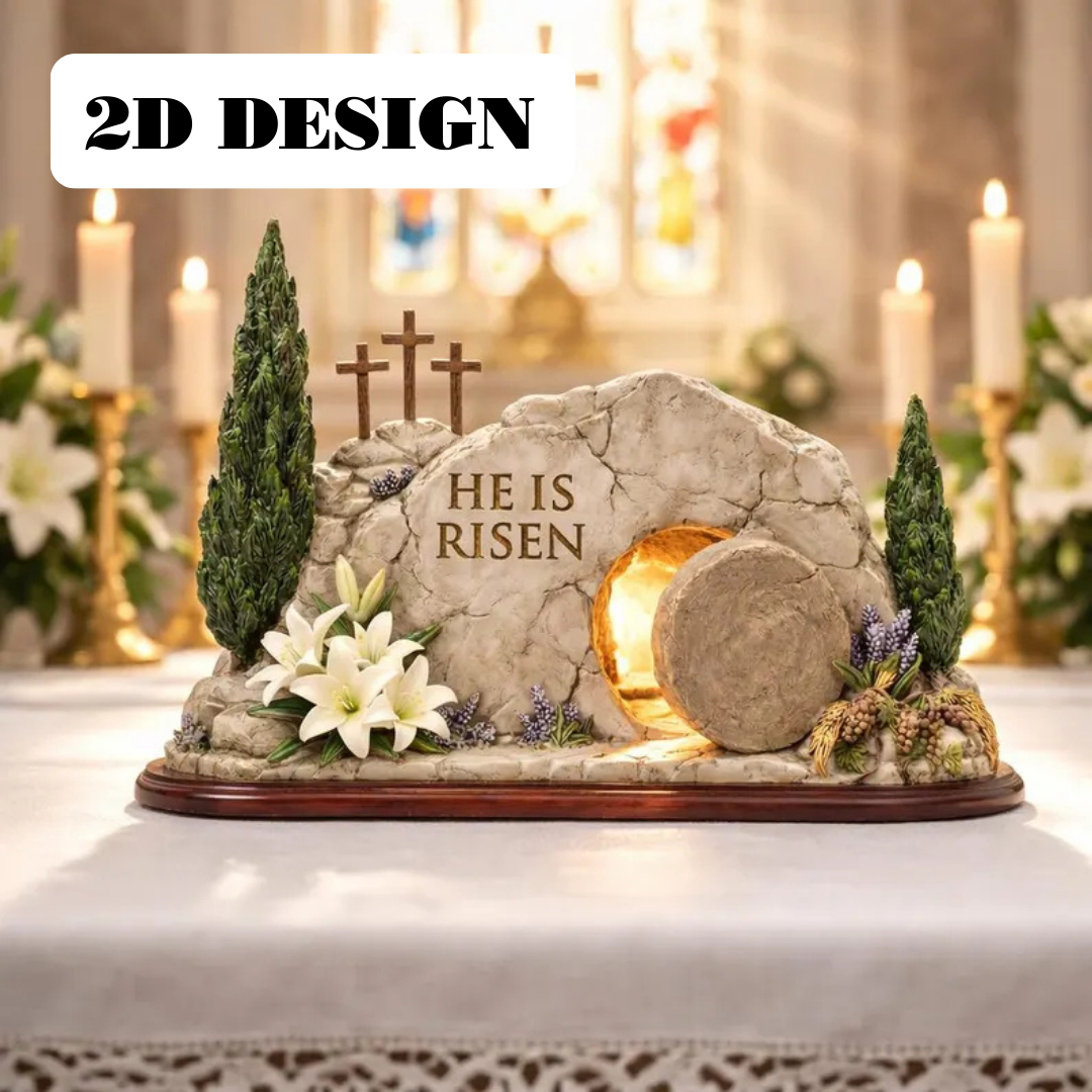 He Is Risen Empty Tomb 2D Wooden Block – Resurrection Scene Decor