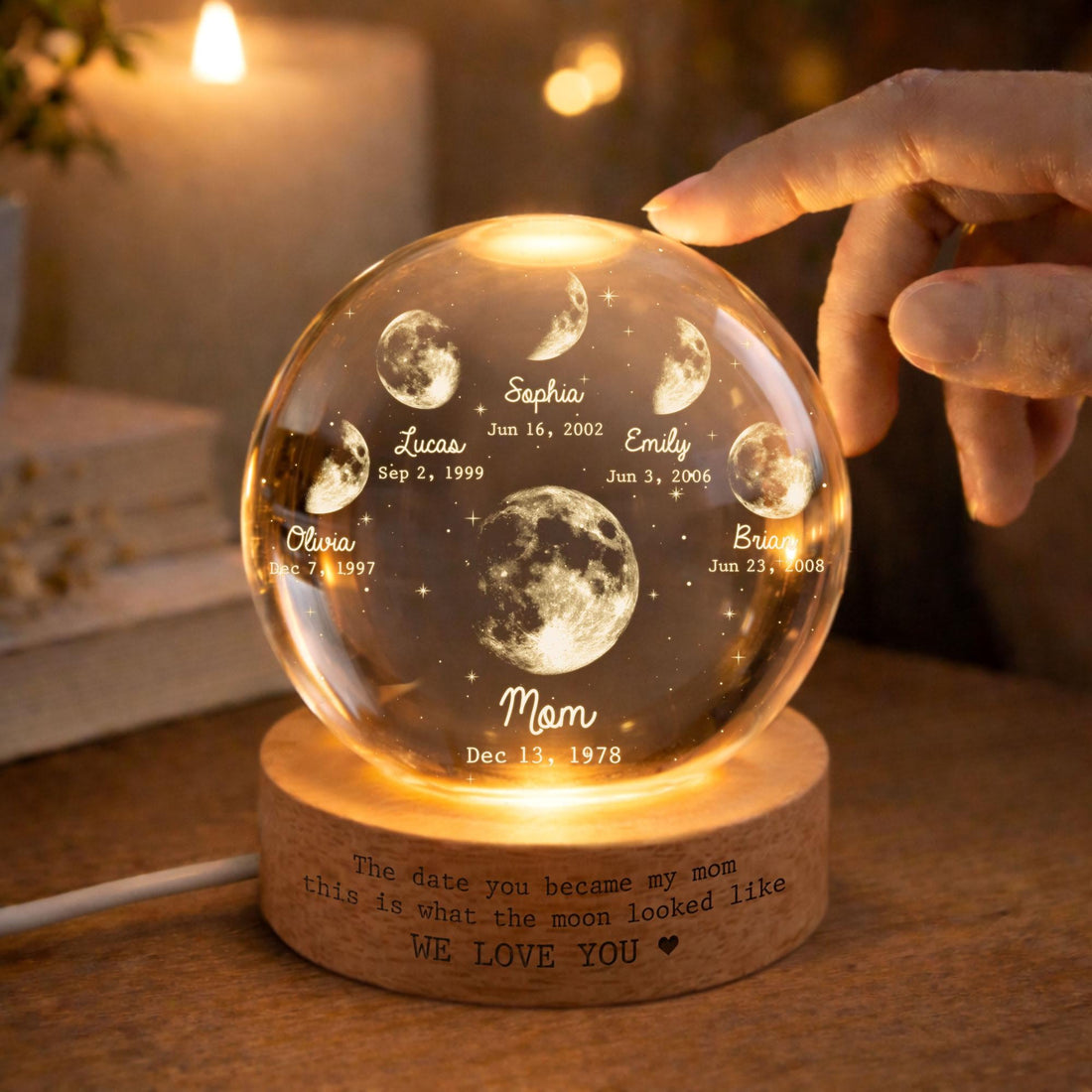 Personalized Moon Phase Crystal Ball LED Night Light – Mother's Day Gift