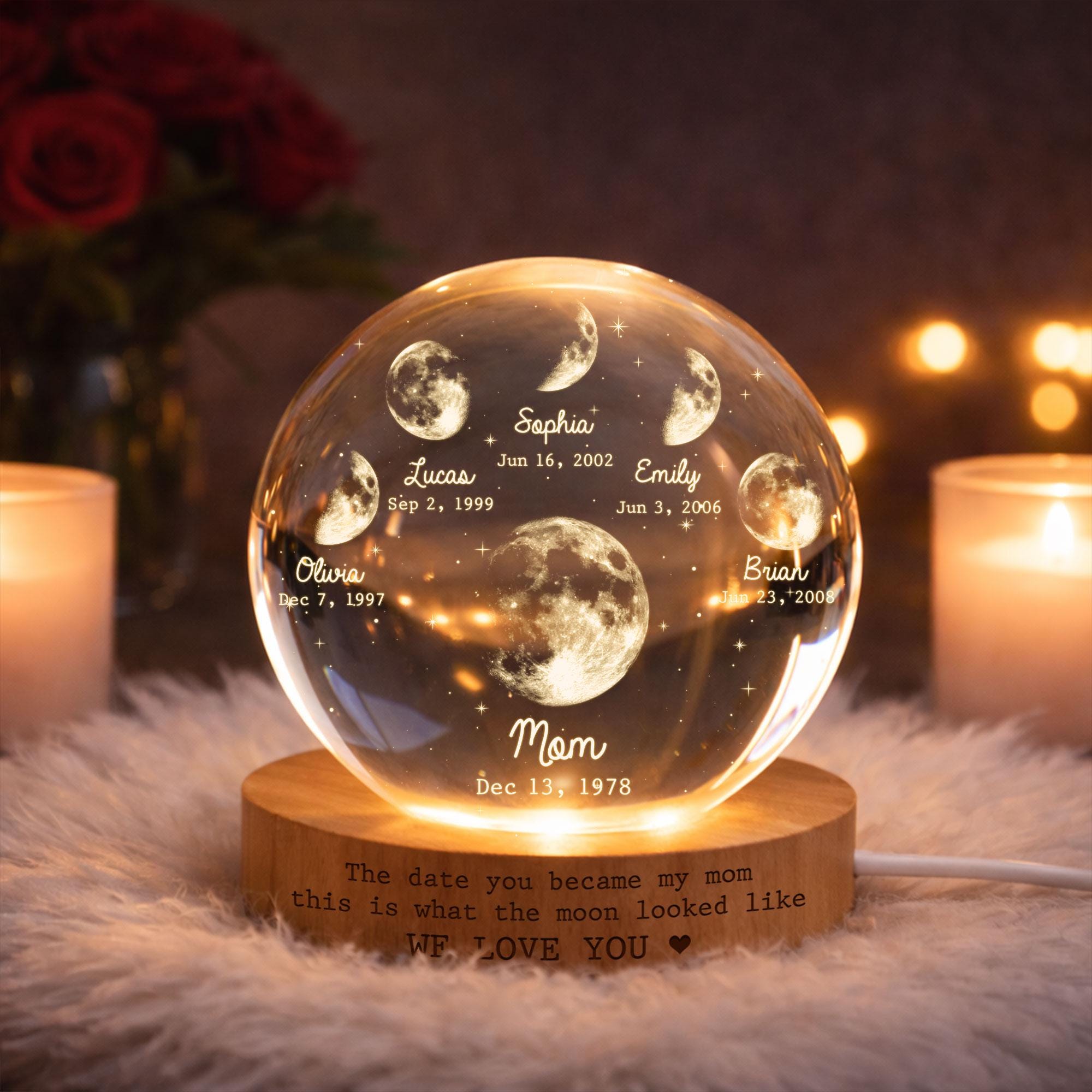 Personalized Moon Phase Crystal Ball LED Night Light – Mother's Day Gift