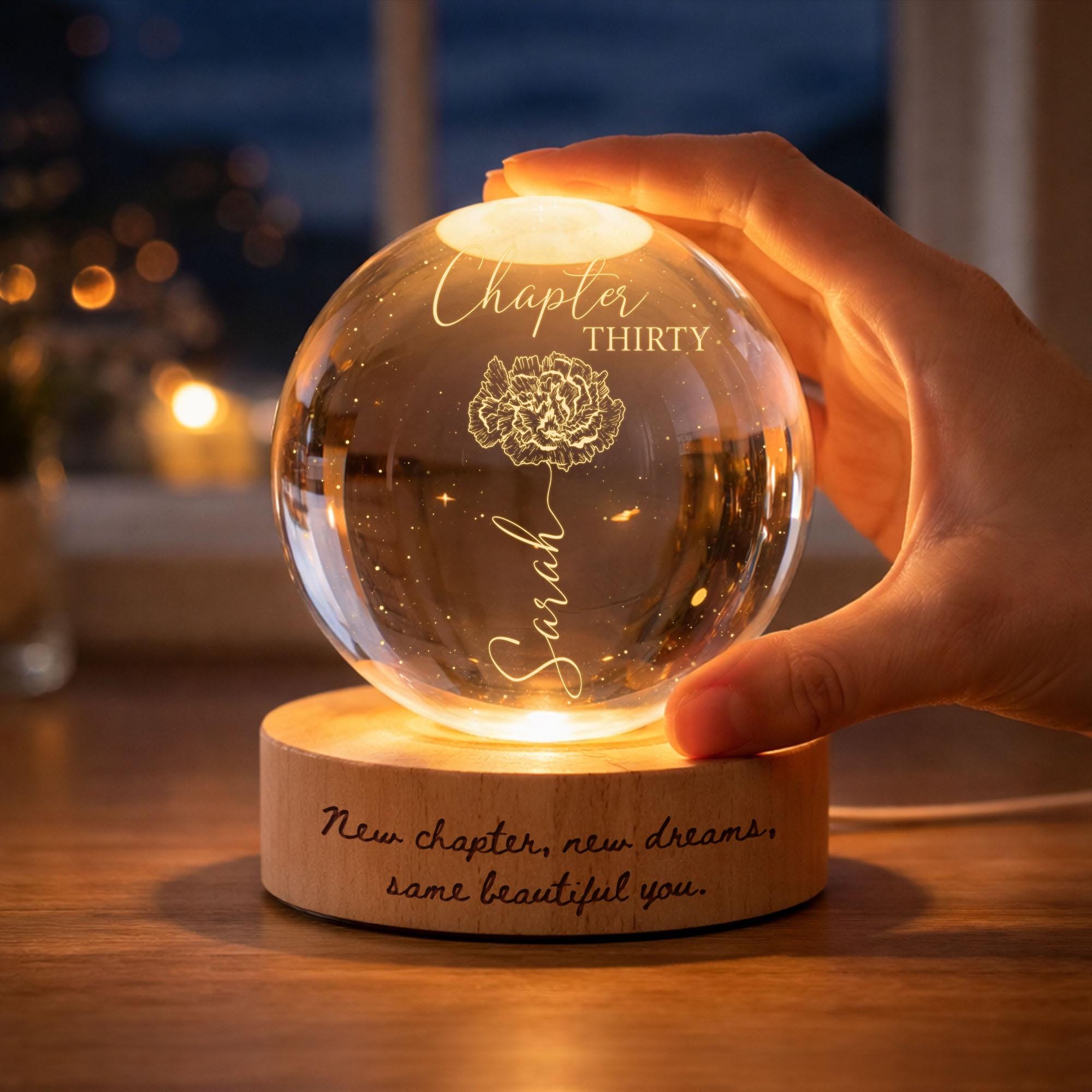 Custom Birth Month Flowers LED Night Light – Personalized Crystal Ball