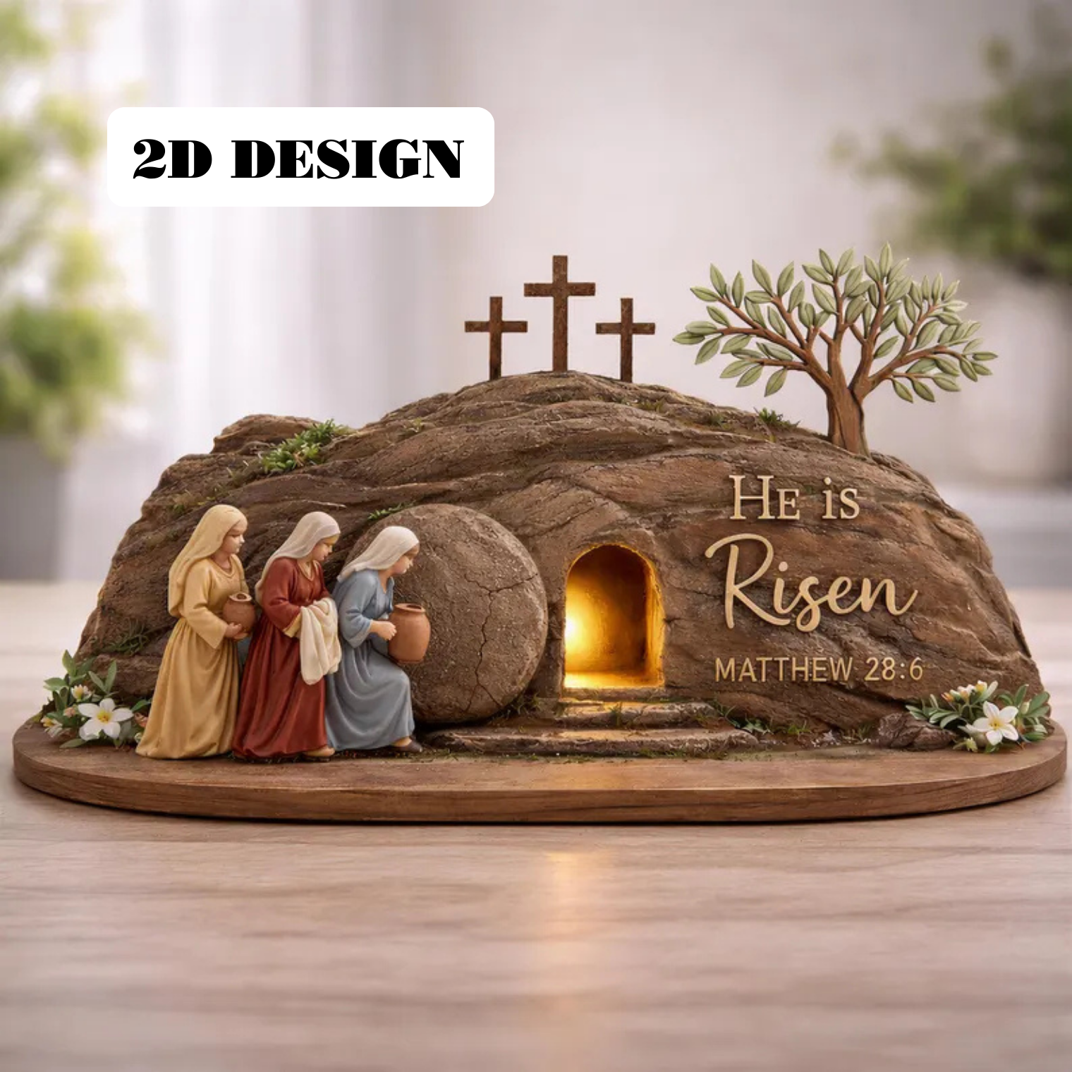 4 Layers Empty Tomb Easter Wooden Display – He Is Risen Cross Shelf Sign