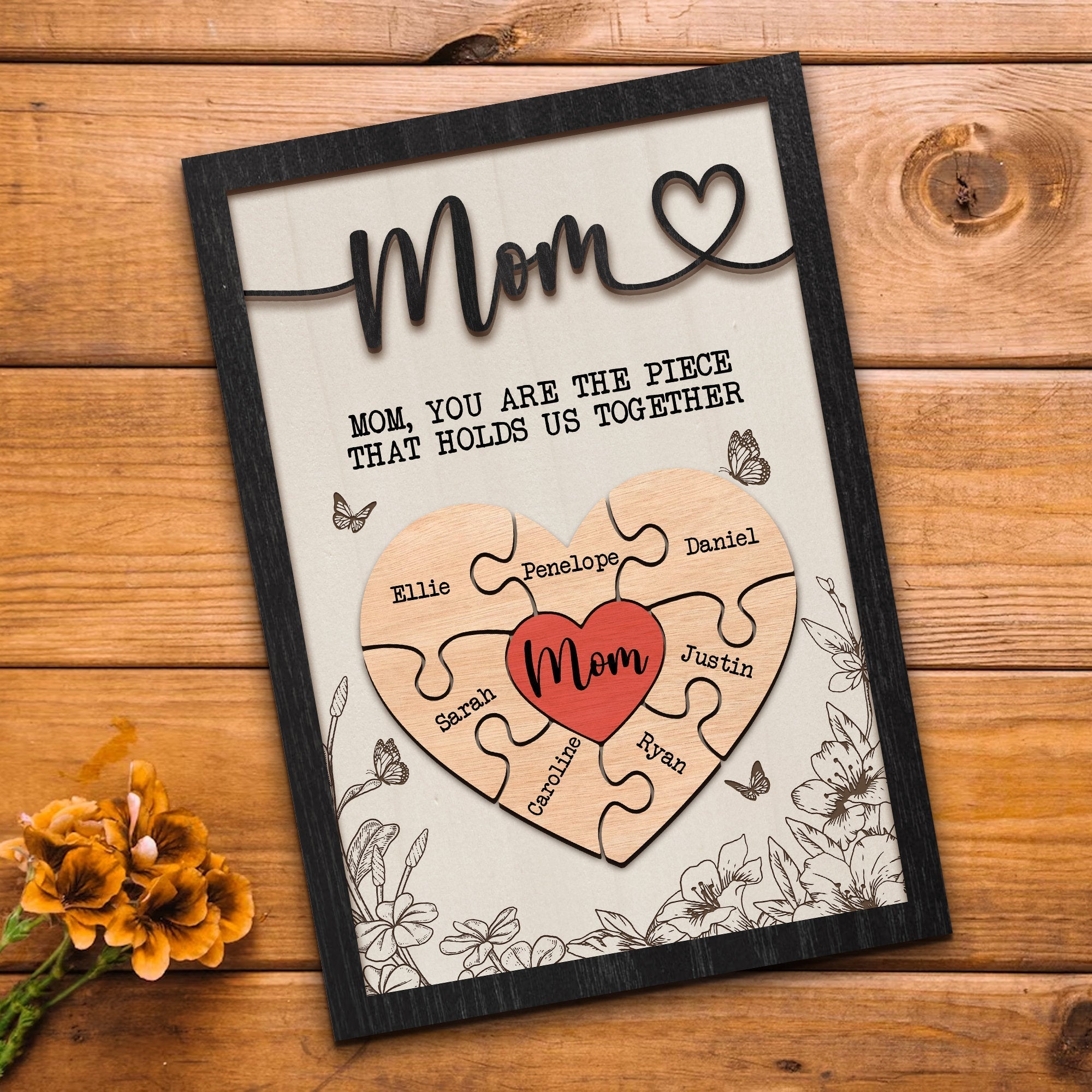 Personalized Mother's Day Puzzle Sign, Gift from Kids & Husband, Piece That Holds Us Together, Grandma & Mom Gift