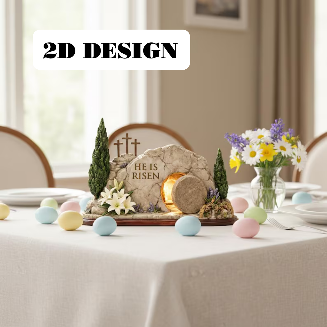 He Is Risen Empty Tomb 2D Wooden Block – Resurrection Scene Decor