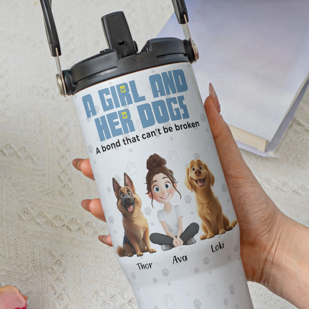 A Girl & Her Dogs With Unbreakable Bond - Personalized 30oz Tumbler With Handle