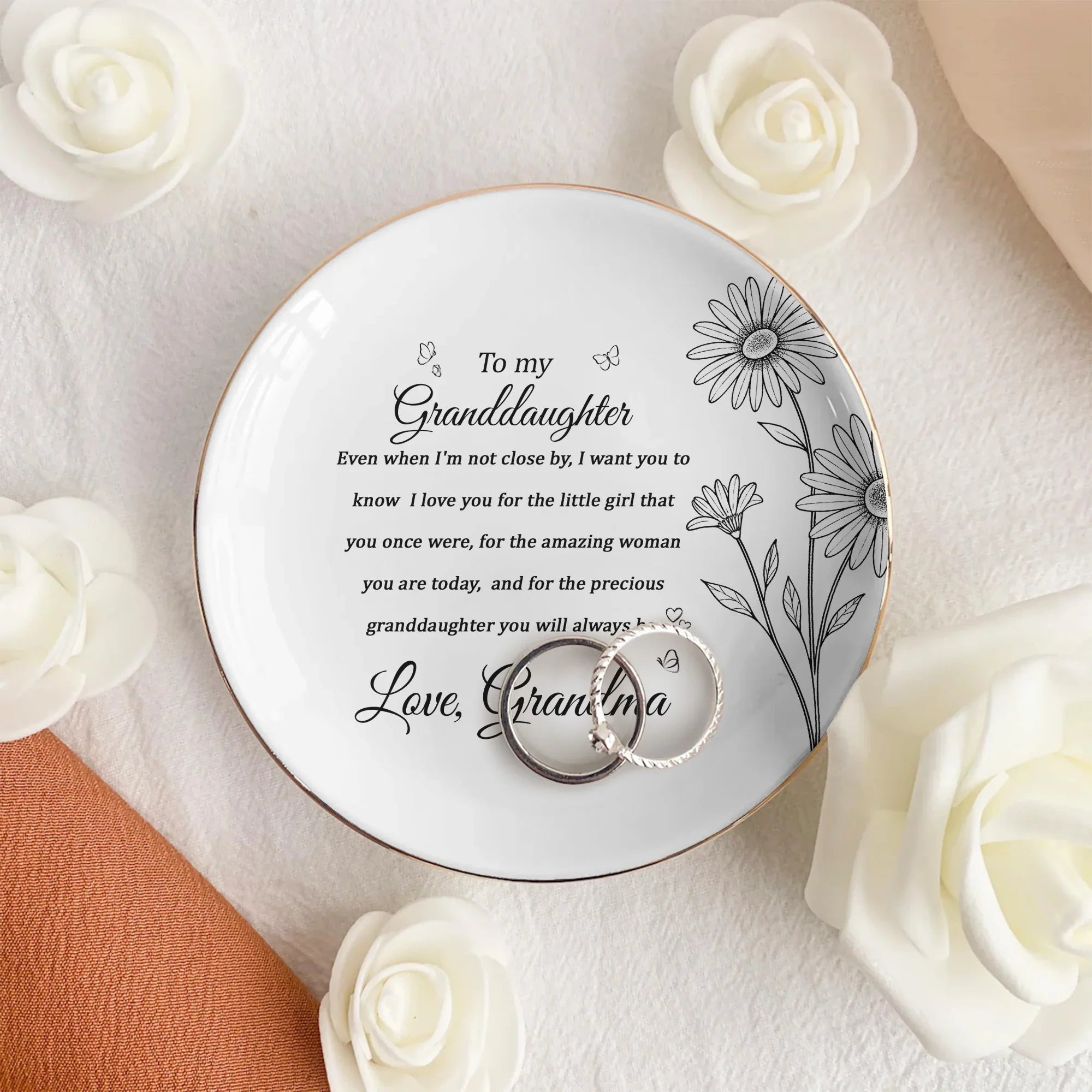 Custom Birth Flower Gift For Her Daughter Granddaughter - Personalized Jewelry Dish