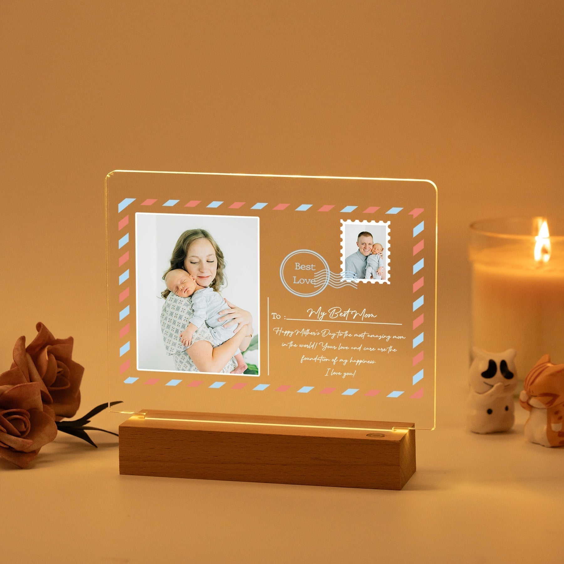 Personalized Postcard Style LED Light for Mother’s Day