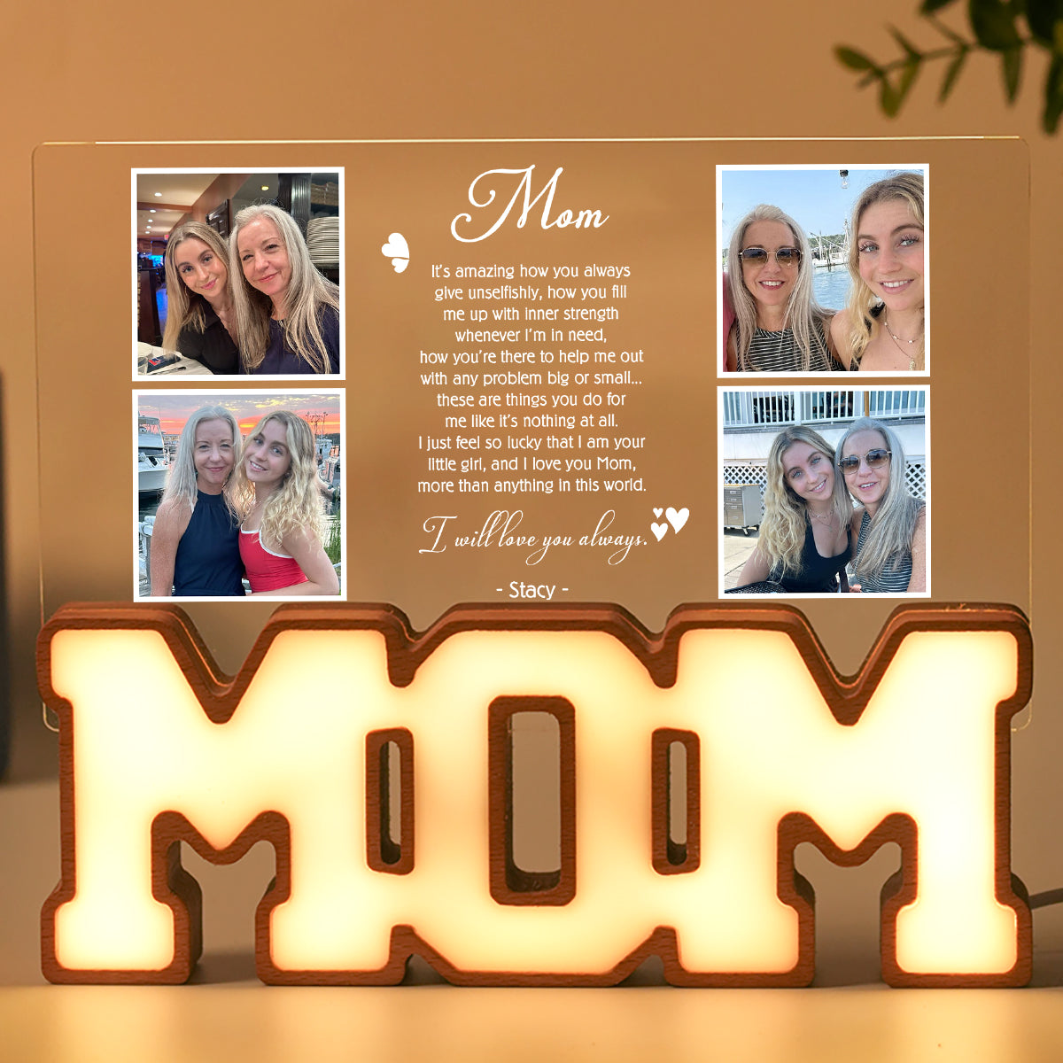 Personalized MOM Letter Night Light - A Message to Mom from the Heart