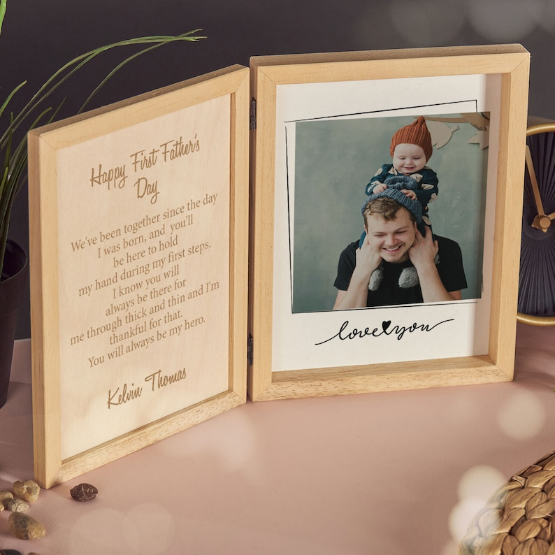 Custom Frame For First Fathers Day, Wooden Keepsake Box Gift For Dad, Personalized Gift Box for Him, Unique Photo Gift for Happy Fathers Day