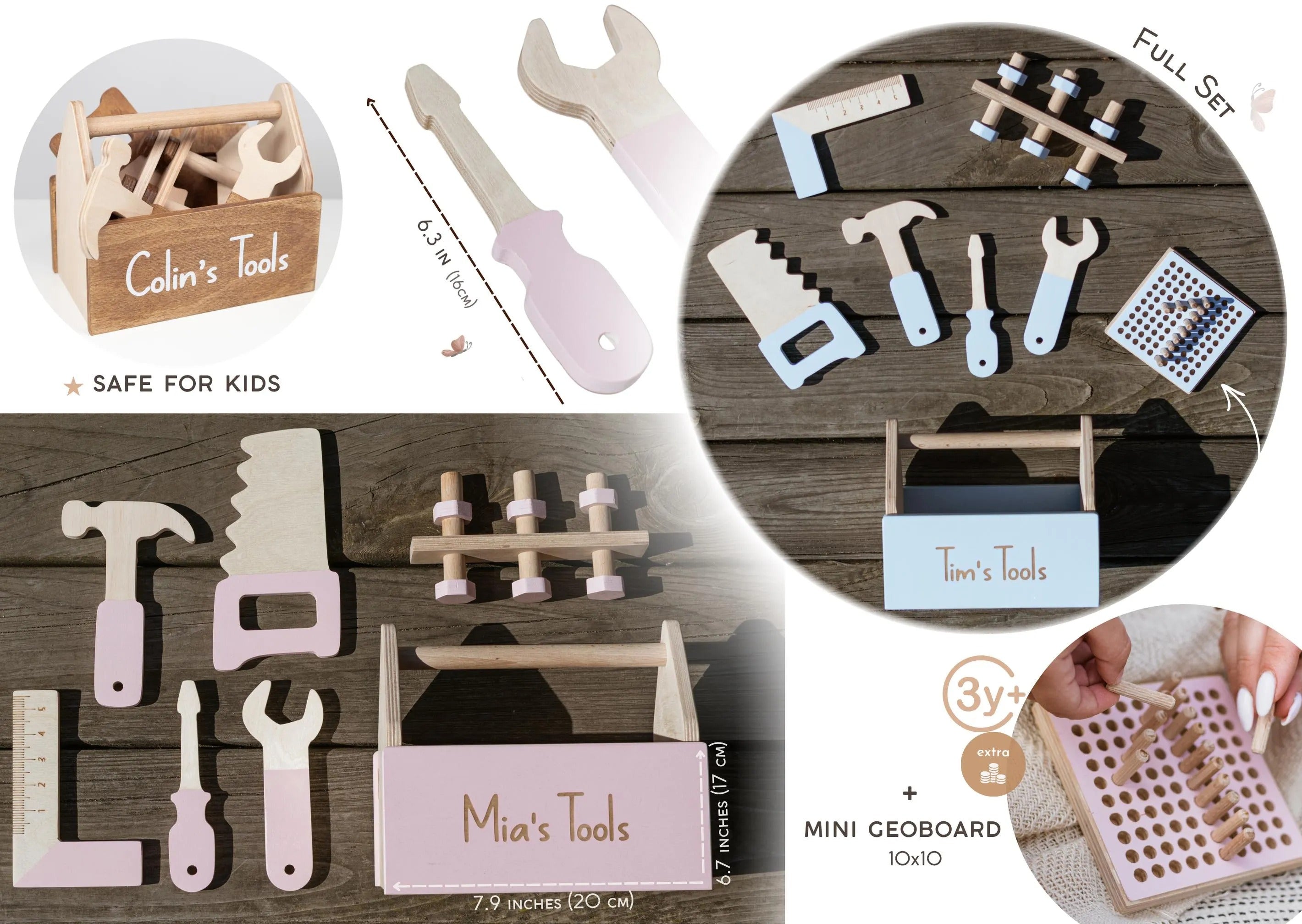 Wooden Kids Tools Box With Geoboard Personalized Baby Gift Toys For Boy Nephew Toddler Learning Toys
