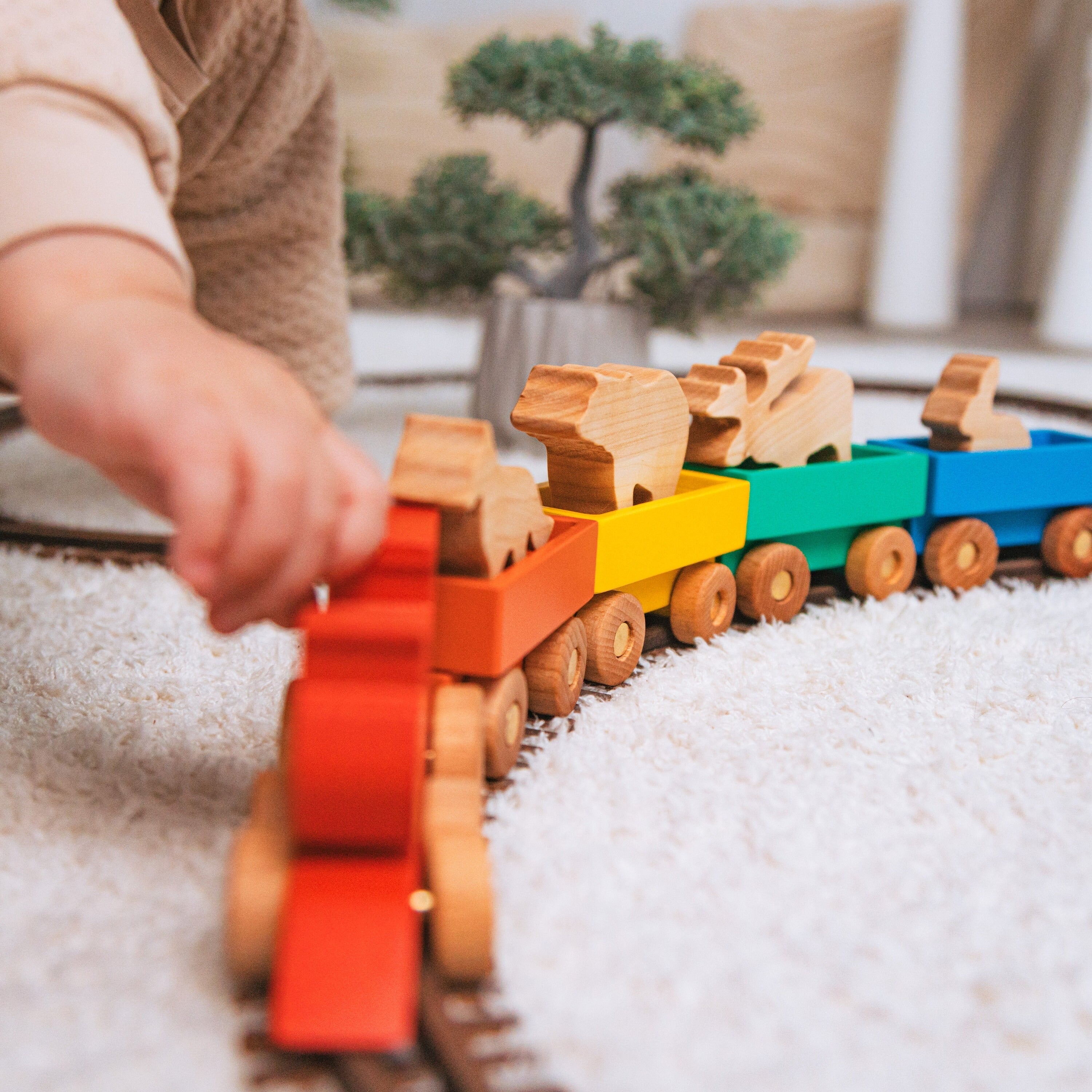 Wooden Farmer Train With Name Additional Set of Animals Custom Train Personalized Baby Boy Gift Sensory Toys Fidget Toys For Toddlers